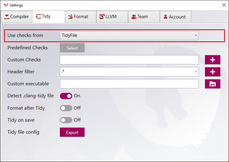 Detected Clang Tidy File